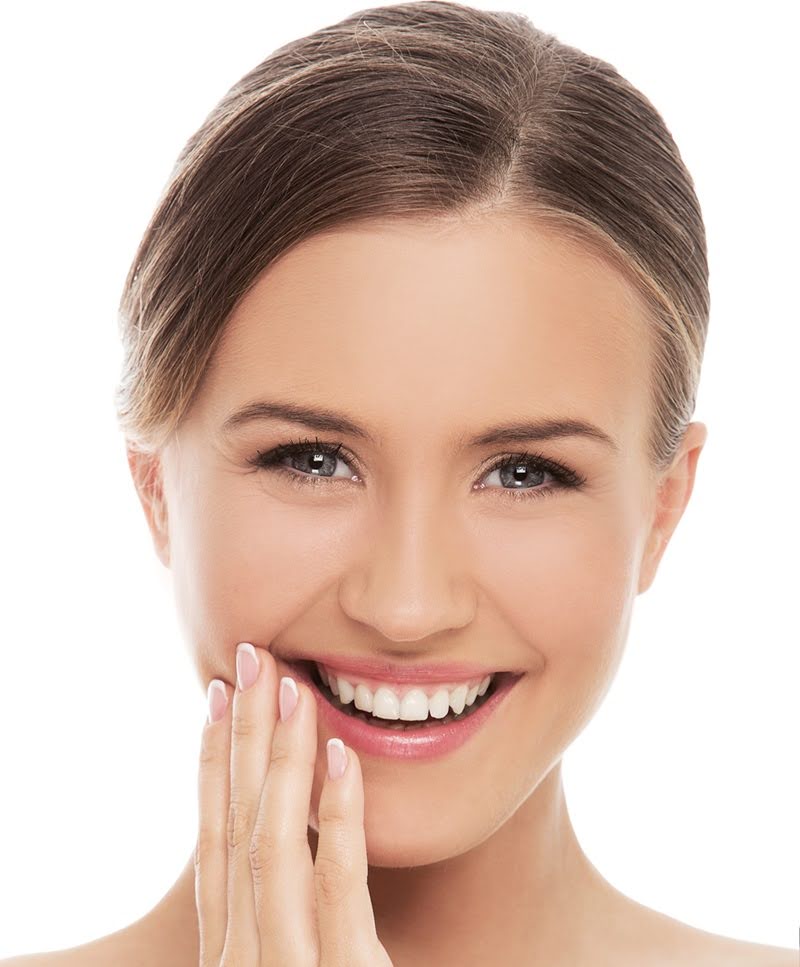 A beautiful woman with perfect skin smiling